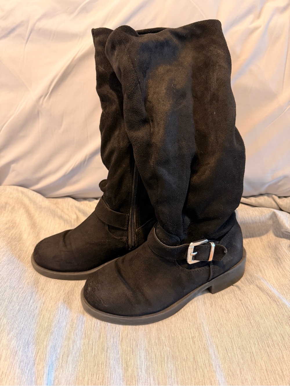 Madden Girl Black Suede Slouch Boots with Buckle